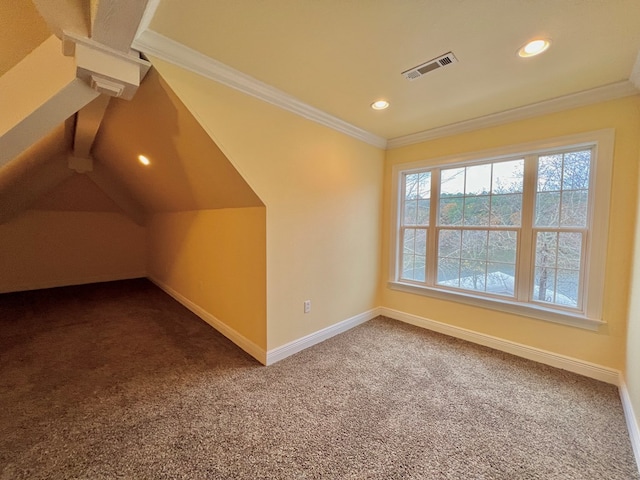 additional living space with carpet and vaulted ceiling