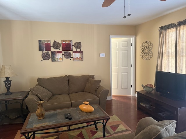 244 Cove Dr, Abbeville, AL 36310 - living room featuring wood finished floors and ceiling fan