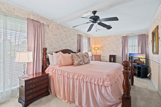 13215 E State Highway 52, Hartford, AL 36344 - carpeted bedroom featuring wallpapered walls, crown molding, and a ceiling fan