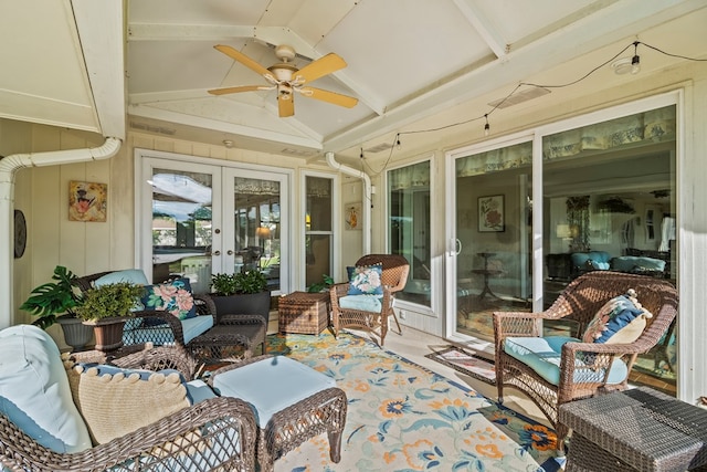 13215 E State Highway 52, Hartford, AL 36344 - sunroom / solarium with french doors, ceiling fan, and an outdoor hangout area
