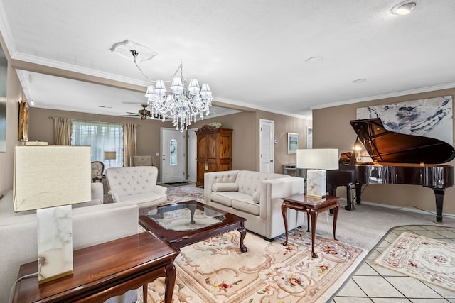 13215 E State Highway 52, Hartford, AL 36344 - living area with ornamental molding, a chandelier, and light tile patterned floors