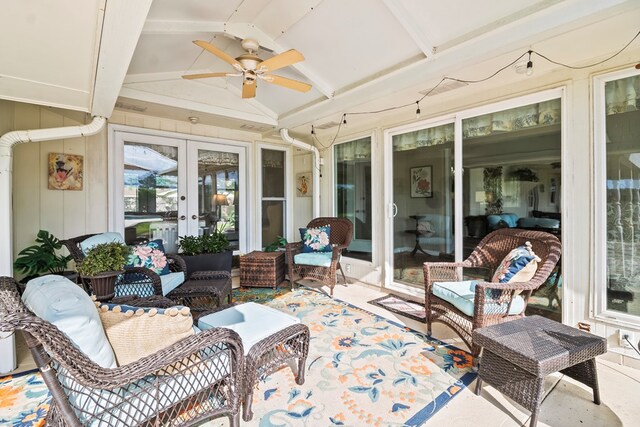 13215 E State Highway 52, Hartford, AL 36344 - sunroom / solarium with french doors, ceiling fan, and an outdoor living space