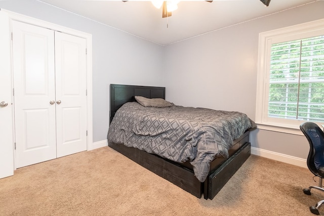 bedroom featuring carpet floors, multiple windows, and baseboards