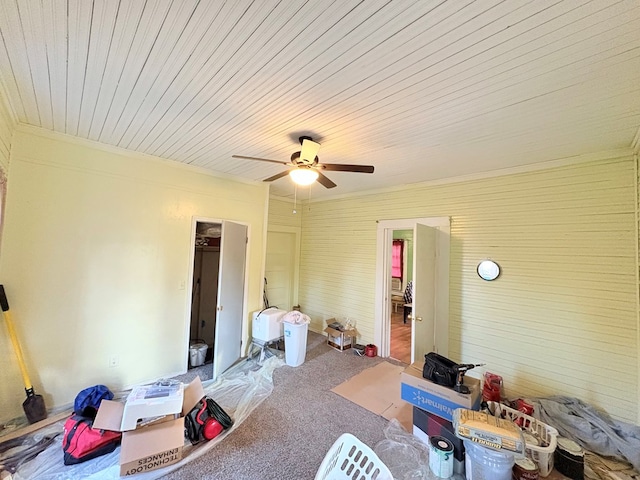 69 Granger Aly, Cottonwood, AL 36320 - bedroom with wood ceiling, carpet floors, ornamental molding, and ceiling fan