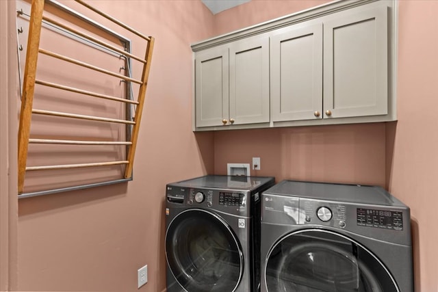 laundry room featuring cabinet space and washing machine and clothes dryer