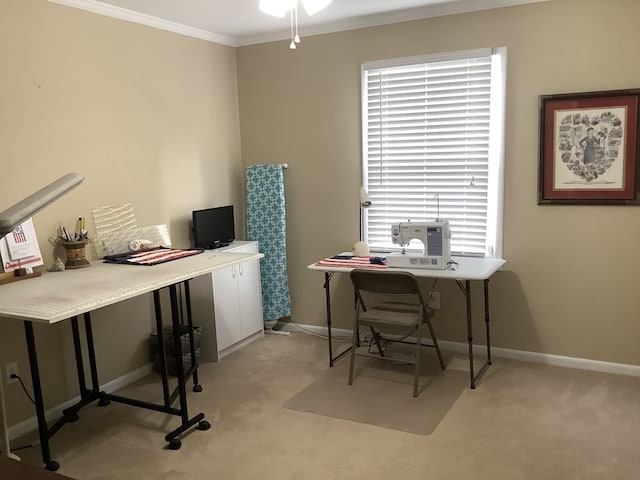 210 E Hickory Bend Rd, Enterprise, AL 36330 - office space featuring crown molding, light colored carpet, baseboards, and ceiling fan