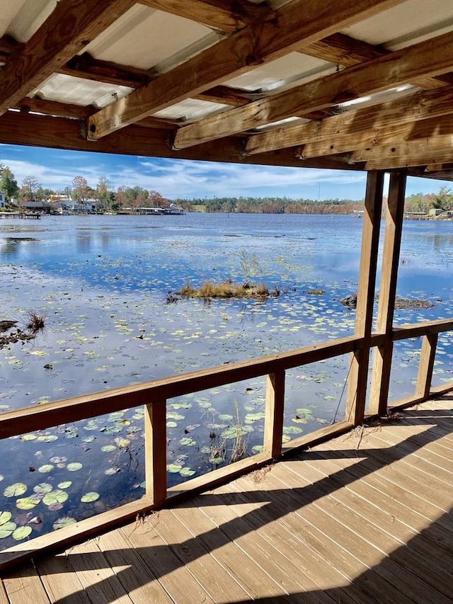 view of dock with a water view