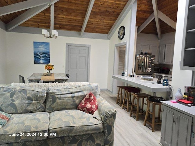 1442 Jernigan Rd, Ozark, AL 36360 - living area with wood ceiling, light wood-style floors, and a chandelier