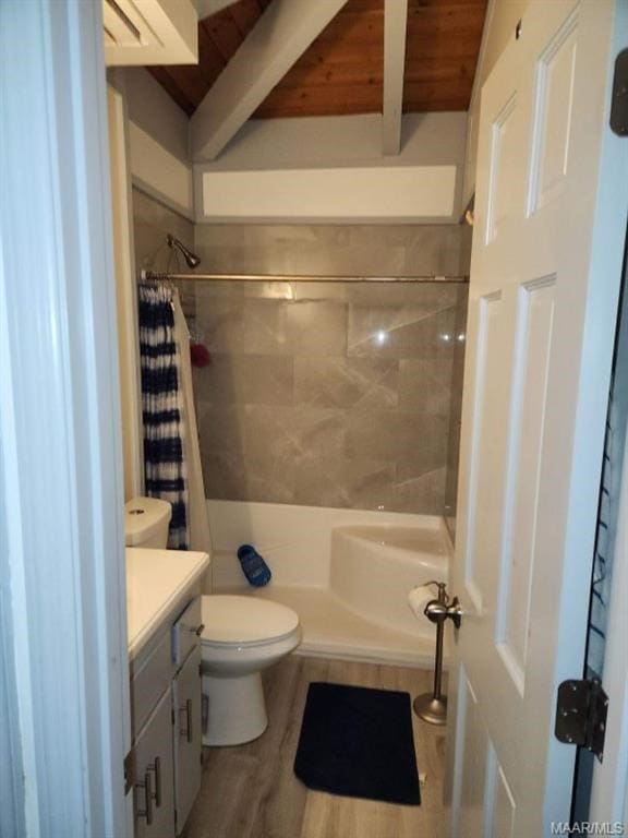 1442 Jernigan Rd, Ozark, AL 36360 - bathroom with a shower stall, vanity, wood finished floors, and a wood ceiling with exposed beams