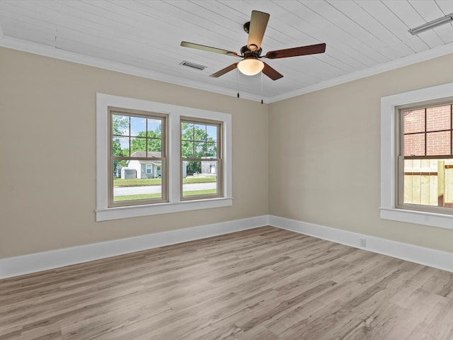 203 E Mckinnon St, New Brockton, AL 36351 - unfurnished room featuring crown molding, light wood finished floors, wooden ceiling, and ceiling fan