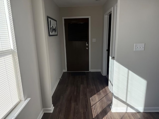 hall featuring dark wood-type flooring