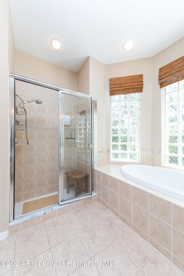 bathroom with plenty of natural light and shower with separate bathtub