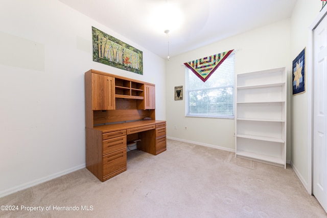 home office with light carpet