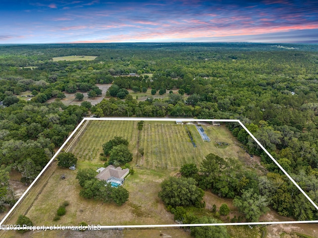 view of aerial view at dusk