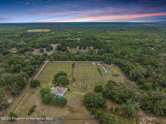 aerial view at dusk with a rural view