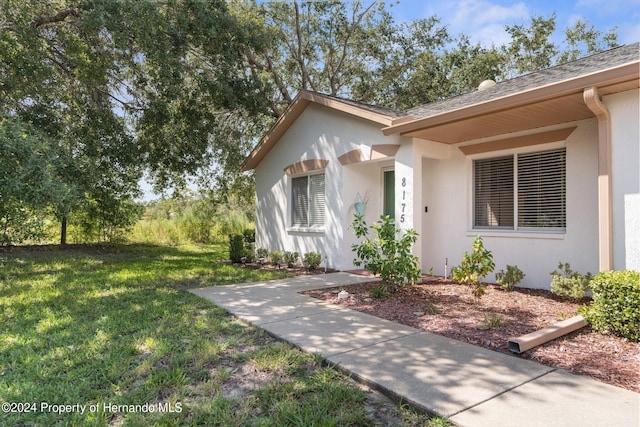 entrance to property featuring a yard