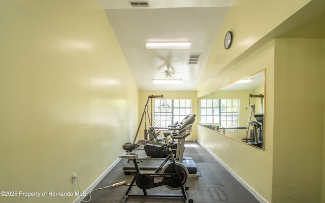 gym with ceiling fan