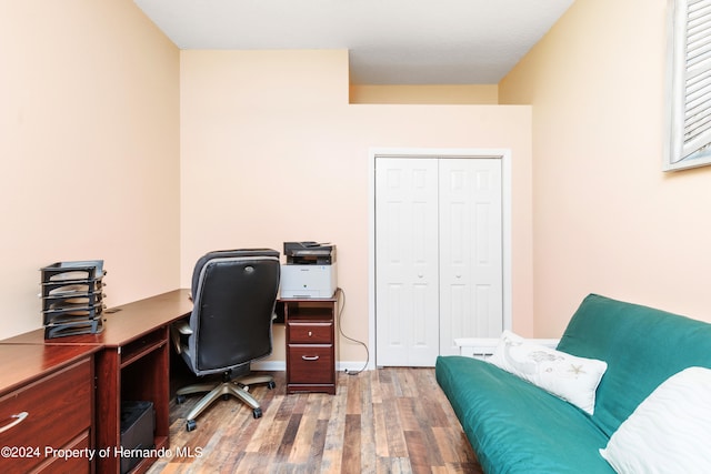 home office featuring hardwood / wood-style flooring