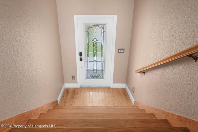 foyer entrance with hardwood / wood-style flooring