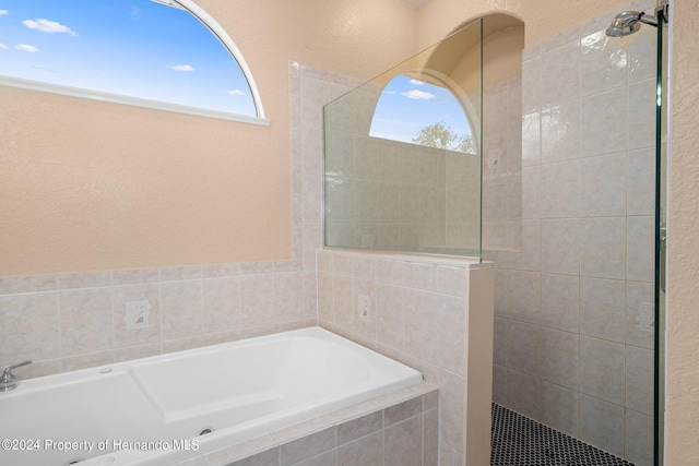 bathroom with shower with separate bathtub