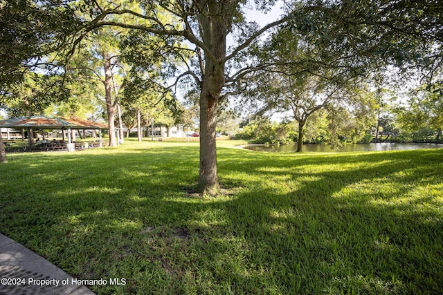 6635 Stewart Ave N, Saint Petersburg, FL 33702 - view of grassy yard featuring a gazebo and a water view