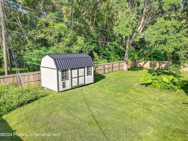 view of yard featuring a storage shed