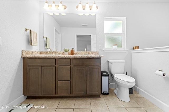 bathroom featuring vanity, tile patterned flooring, and toilet