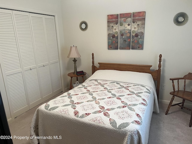 bedroom with a closet and carpet floors