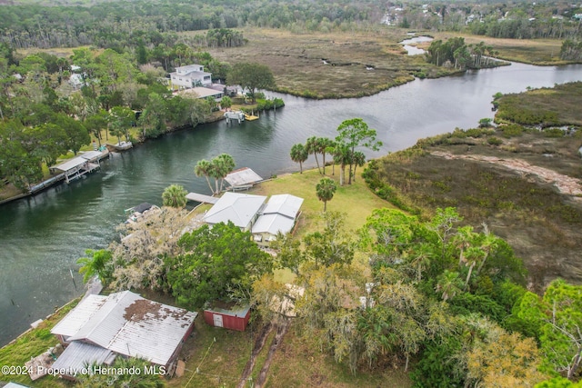 aerial view featuring a water view