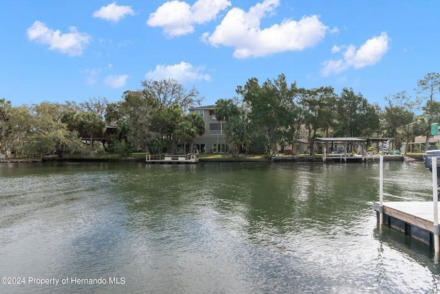 view of dock with a water view