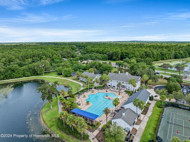 aerial view with a water view