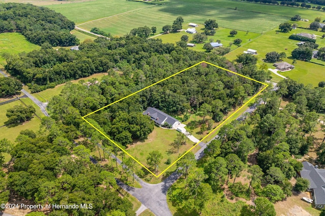 birds eye view of property featuring a rural view