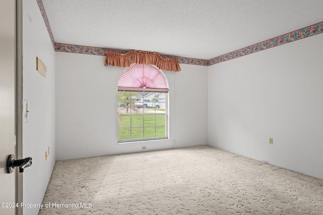 empty room featuring a textured ceiling and carpet floors