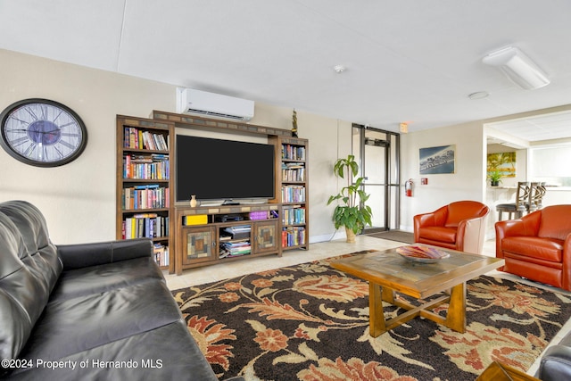 living room with a wall mounted AC