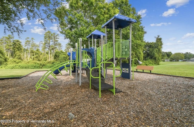 view of play area featuring a lawn