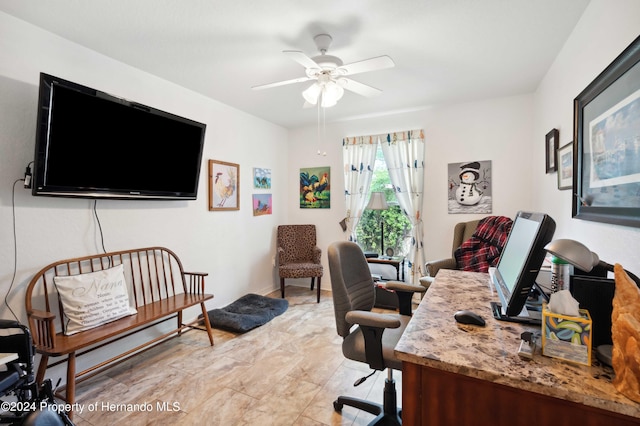 home office featuring ceiling fan