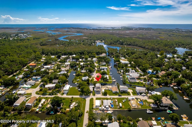 bird's eye view featuring a water view