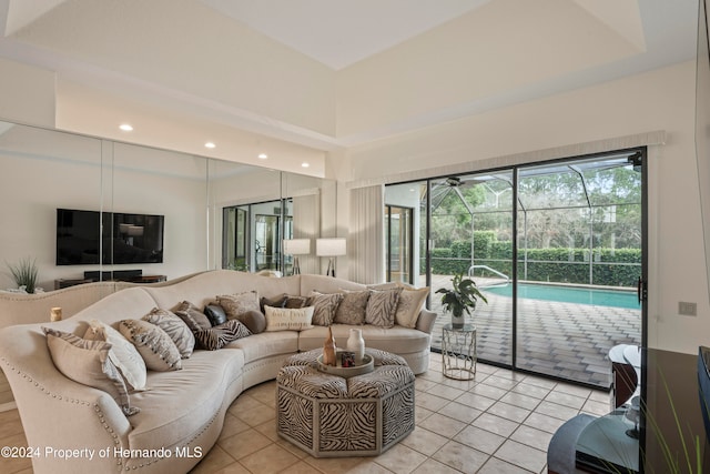 living room with light tile patterned floors