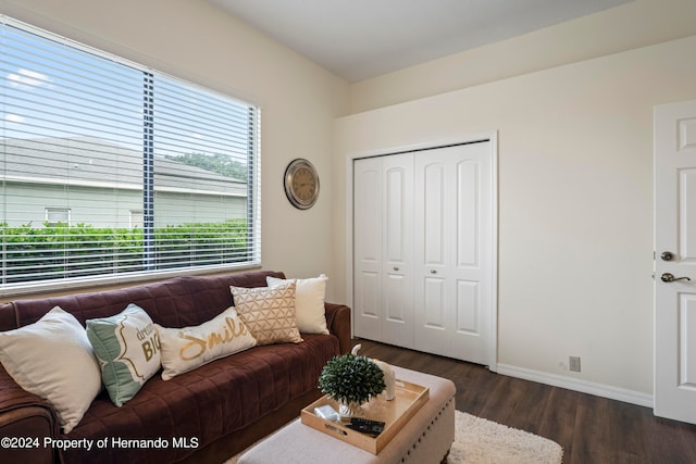 living room with dark wood-type flooring