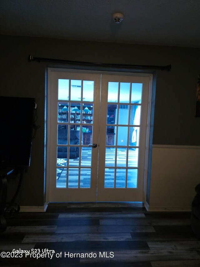 doorway with french doors, a wealth of natural light, and dark hardwood / wood-style floors