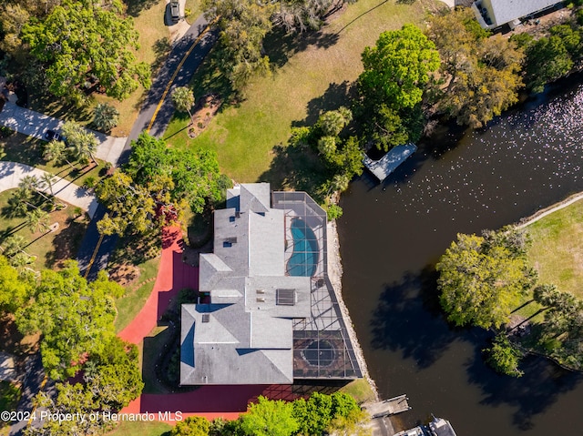 aerial view featuring a water view