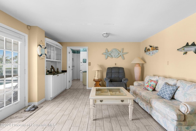 living room with light wood-type flooring