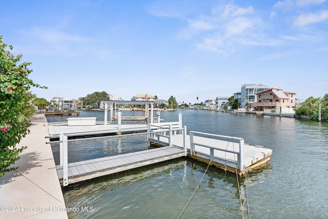 dock area featuring a water view