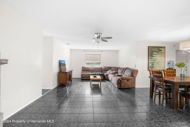 living room featuring ceiling fan