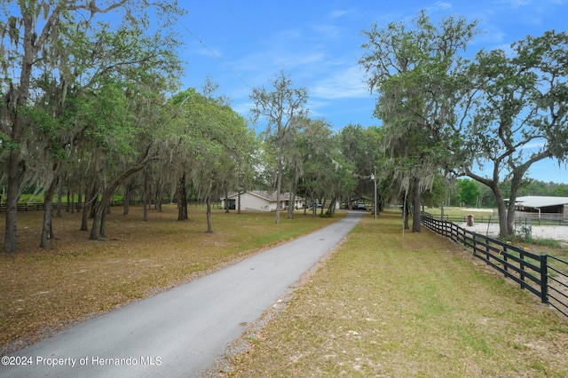 view of street with a rural view