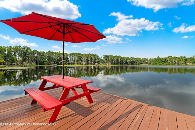 view of dock featuring a water view