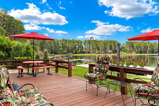 wooden deck with a water view