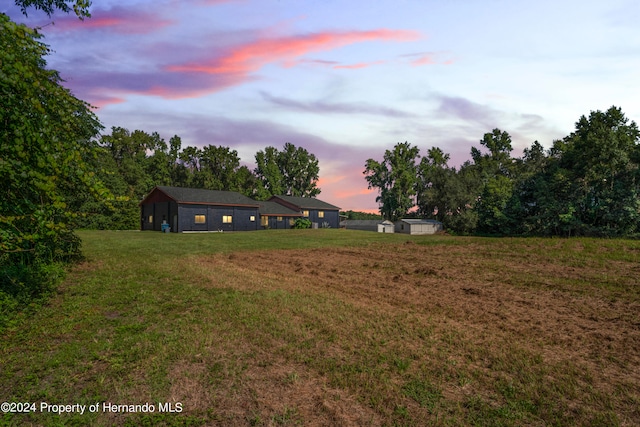 view of yard at dusk