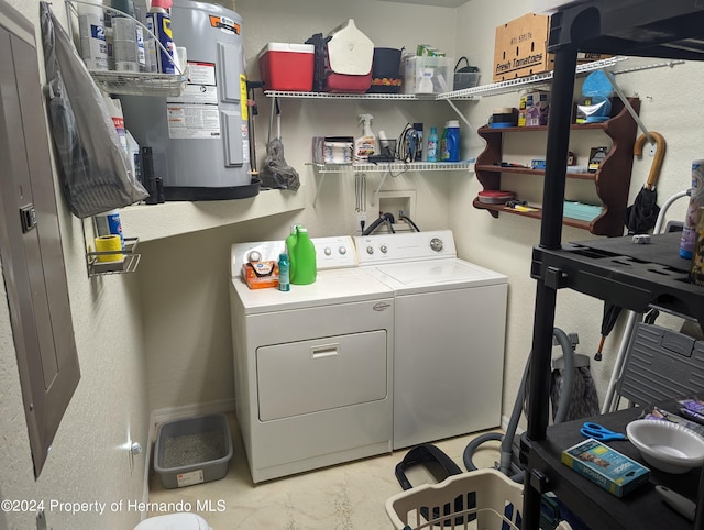 laundry room featuring electric water heater and washer and dryer