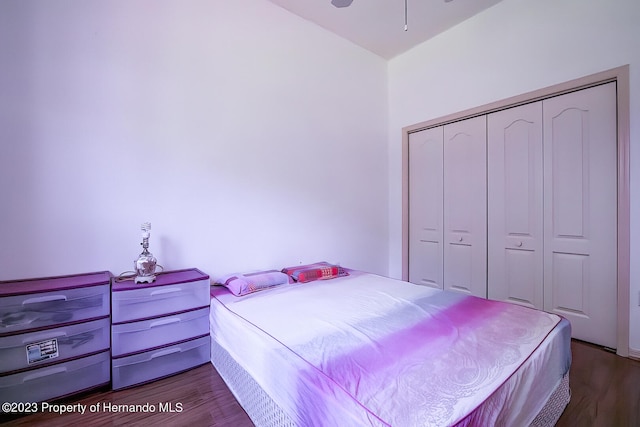 bedroom featuring dark hardwood / wood-style flooring and a closet